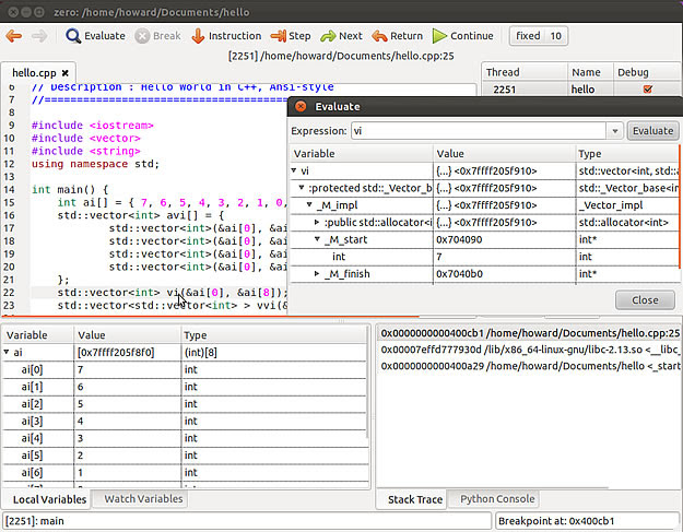 Linux Debuggers for C++ The Zerobugs UI