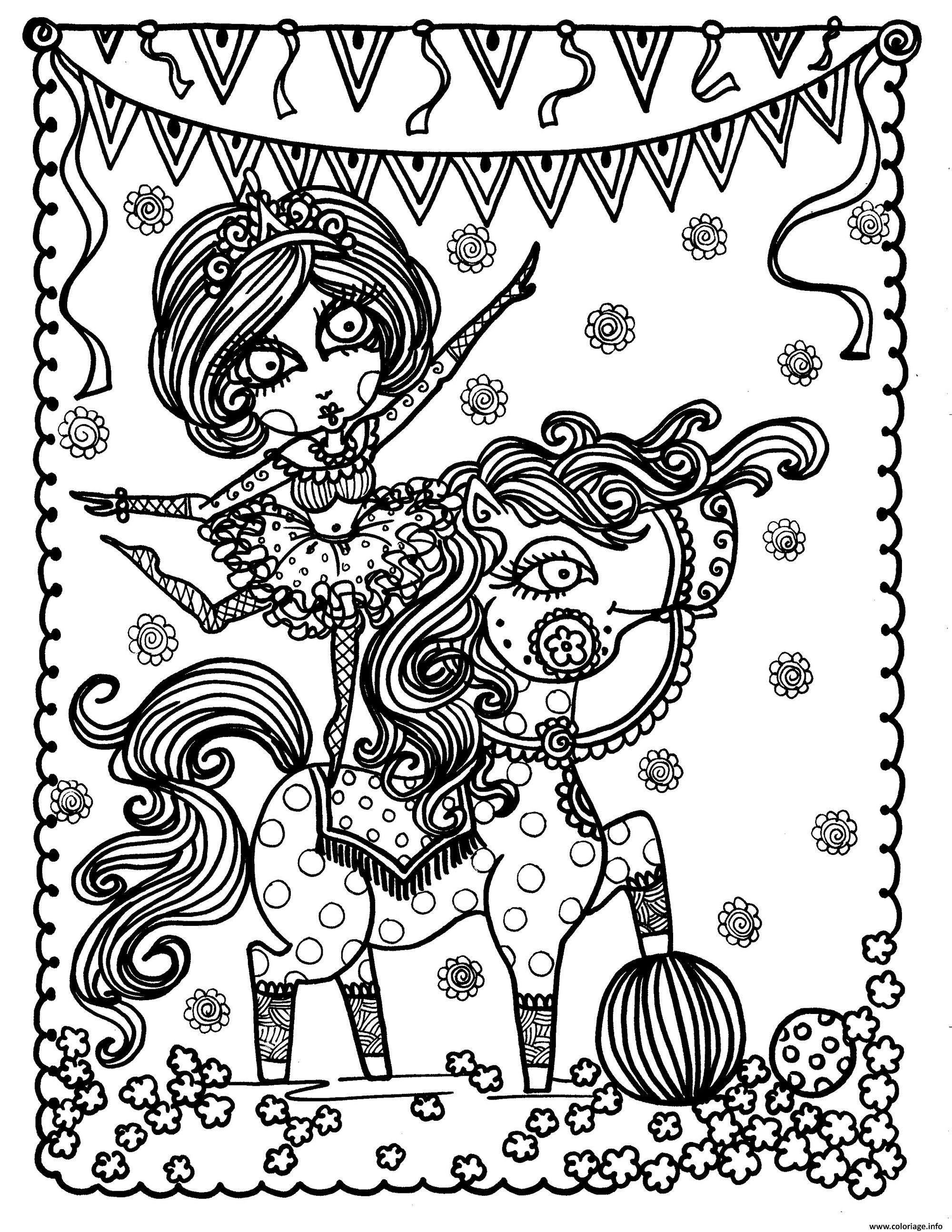 Dessin adulte jeune acrobate sur un cheval par deborah muller Coloriage Gratuit   Imprimer