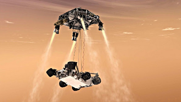 manuver pendaratan wahana penjelajah Mars Curiosity di permukaan Planet mars.