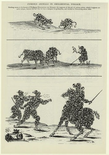Curious animals in ornamental foliage. Wolfgang Hieronymus von Bommel - about 1660