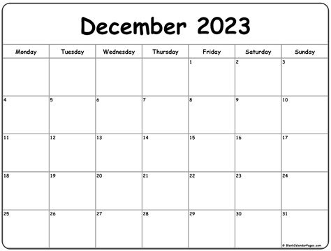 Print just one monday start calendar month or print the entire year of … december monday 2023 calendar printable calendar quickly images and