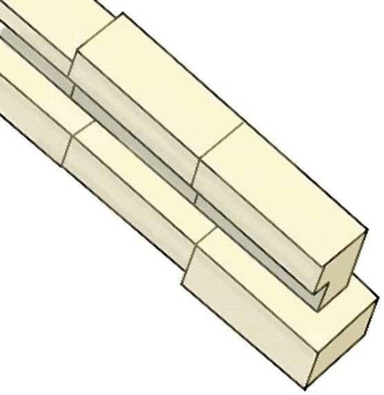 Fig 2. The construction of the small shafts in the Great Pyramid is very complex. A flat lower stone is surmounted by a stone containing a channel. But all these stones need tying into the rest of the pyramid, to stop them slipping.