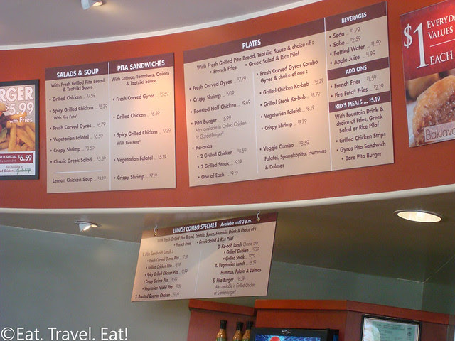 Menu at Daphnes