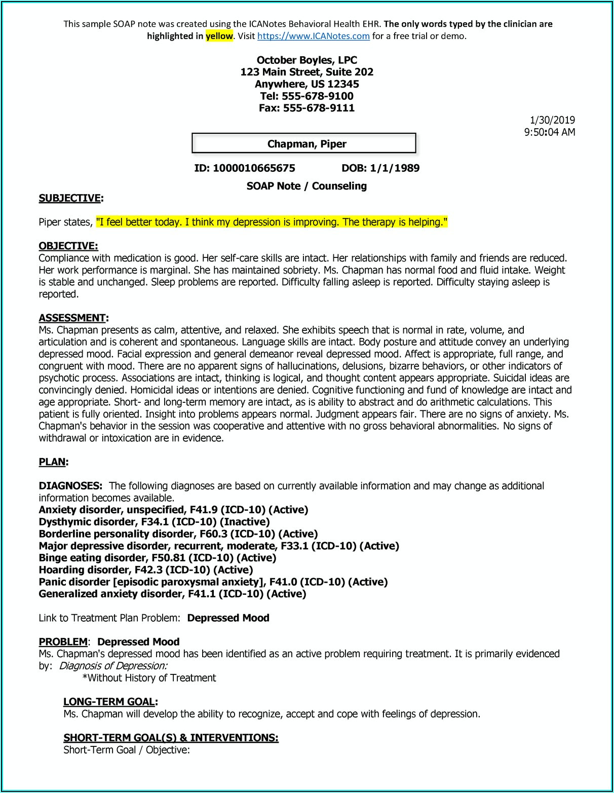 Soap Note Example Counseling - Template 1 : Resume ...