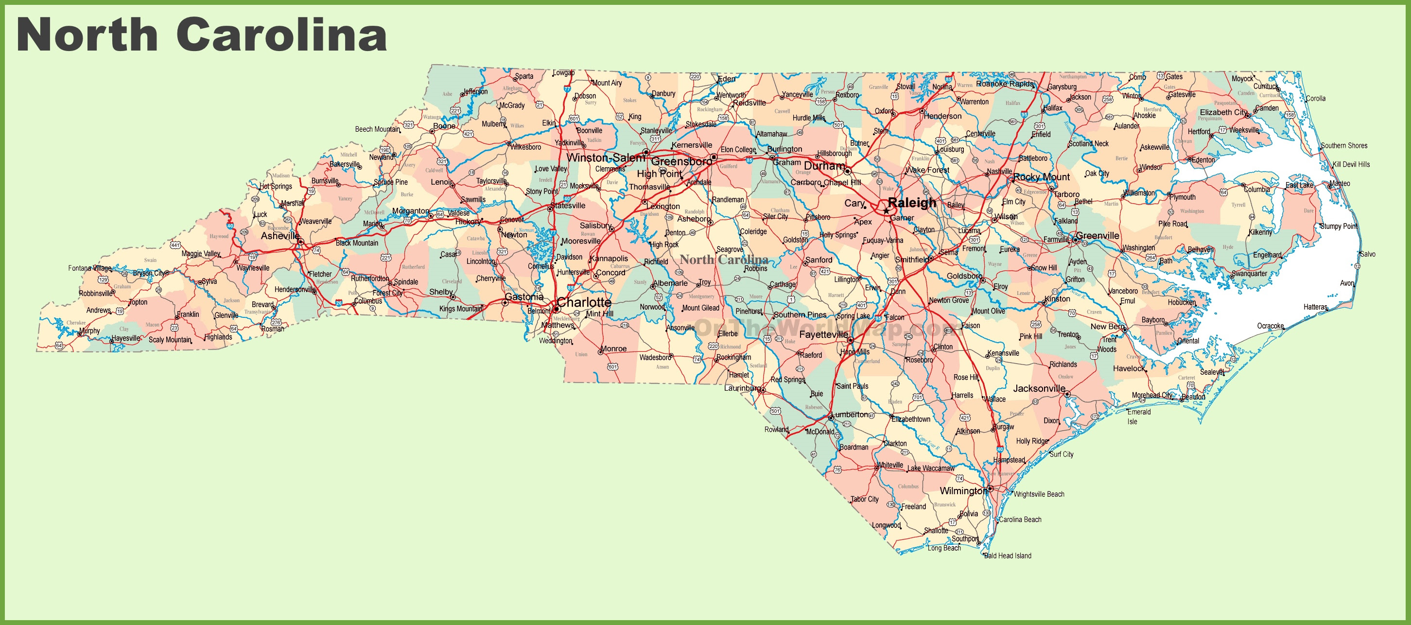 map of nc cities Road Map Of North Carolina With Cities