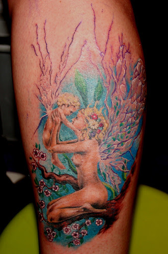  fairy holding baby tattoo by Mirek vel Stotker 