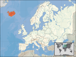 Location of Iceland in Europe on 1. Januar 2007