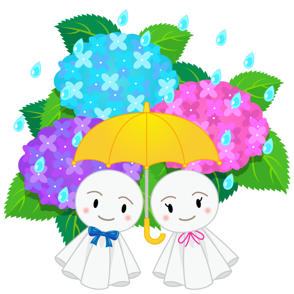 商用フリー 無料イラスト てるてる坊主2人 あじさい Teruteru10 商用ok フリー素材集 ナイスなイラスト