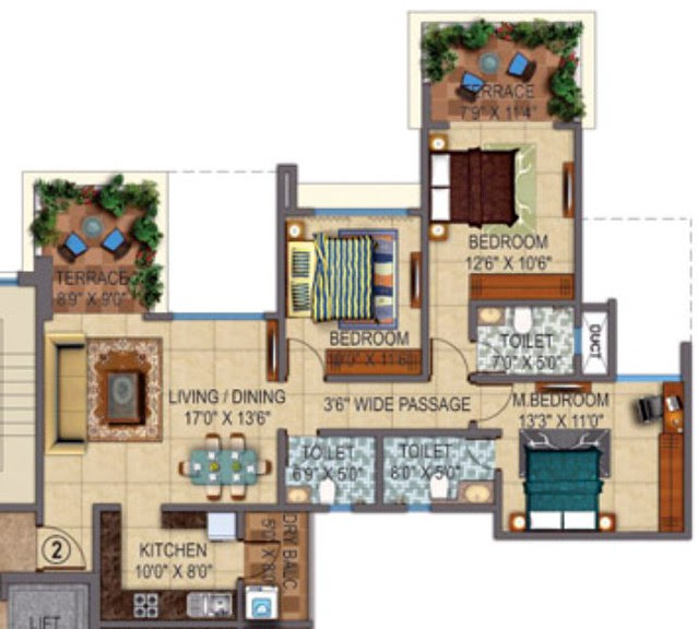 Amit Colori Undri 3 BHK Flat Odd Floors 938 sq.ft. Carpet + Terrace