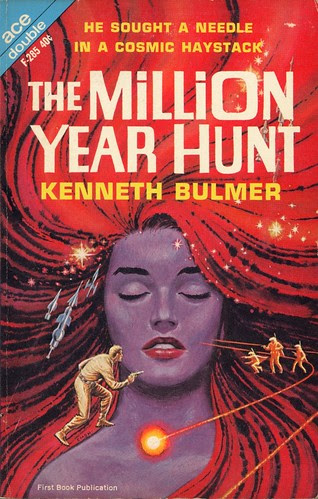"The Million Year Hunt" by Kenneth Bulmer (1964); cover by Ed Emshwiller; note: this book also contains line drawings. by CoffeeInSpace