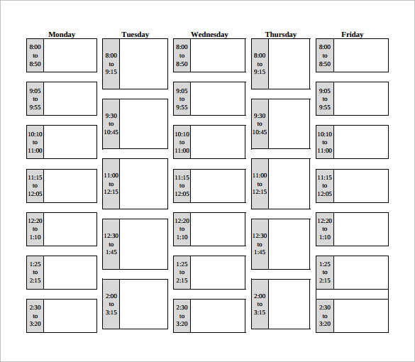 Sample Class Schedule Template