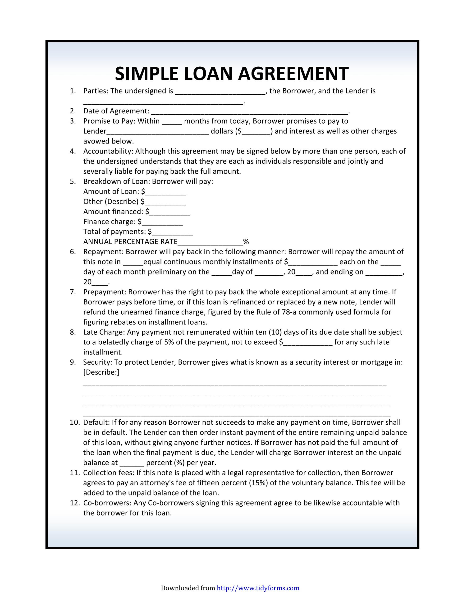 40  Free Loan Agreement Templates [Word \u0026 PDF]  Template Lab