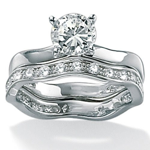 2.00 TCW Round Cubic Zirconia Platinum Over Sterling Silver Two-Piece Free-Form Wedding Set
