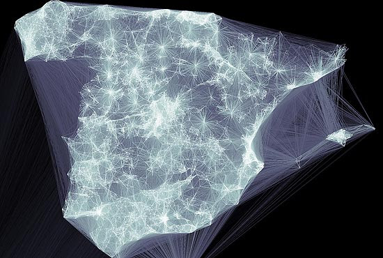 Imagem divulgada pelo Tuenti que mostra as ligações entre os usuários da rede social na Espanha
