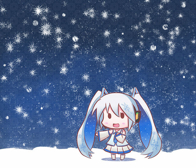 初音ミク ミクと雪景色の可愛いイラスト画像 ボカロ壁紙