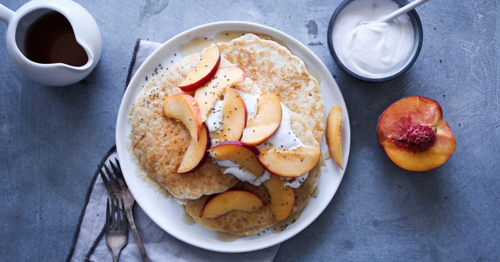 Vegan Pancakes with Peaches and Cream  Wife Mama Foodie
