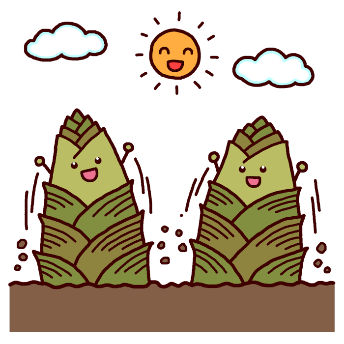 元気なたけのこ カラー 春の無料イラスト 季節素材
