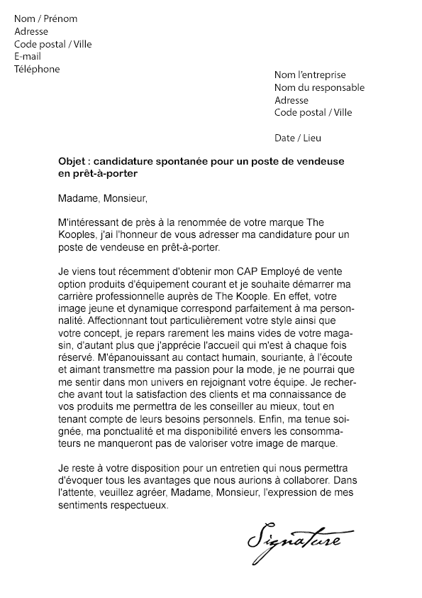 Lettre de motivation The Kooples (Vendeuse / Vendeur)