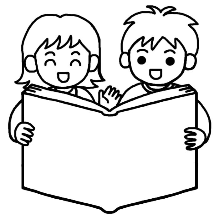 男の子と女の子2 白黒 本 枠 ふきだし 無料イラスト素材