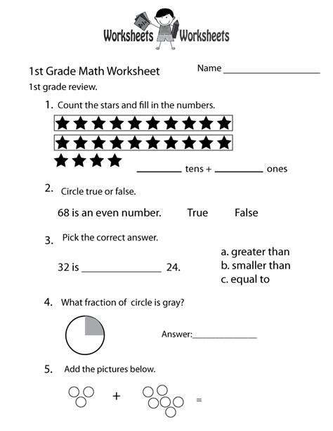 Our free math worksheets for grade 1 kids give you a peek into what's in store! free printable 1st grade math review worksheet