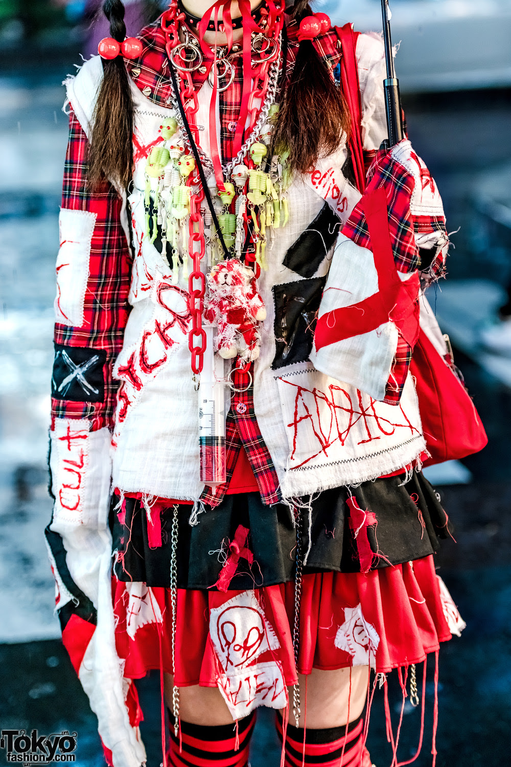 Harajuku Girl in Punk-Gothic Handmade Fashion, ACDC Rag