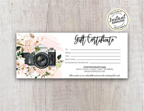  photography gift certificate template editable photography