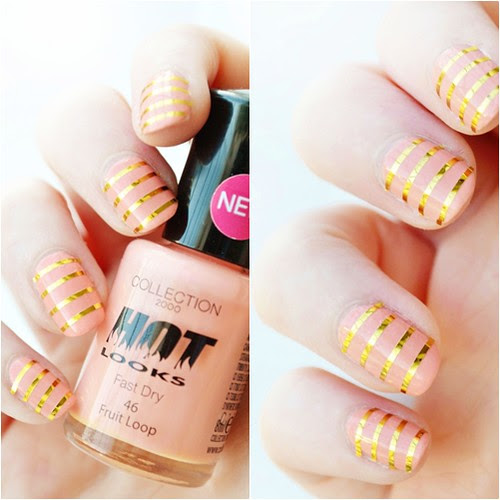 peach and gold striped nails