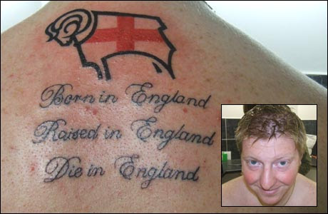 The geezer can be identified by his: A) awful tattoos, 