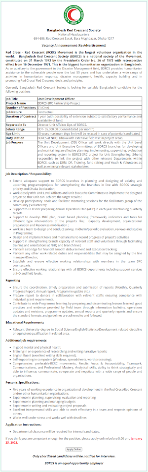 Bangladesh RED Crescent Society Job Circular 2022