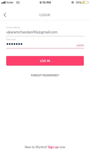 Myntra Login With Password