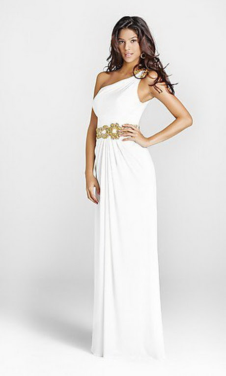 shoulder white with gold chain greek style princess prom white dresses ...