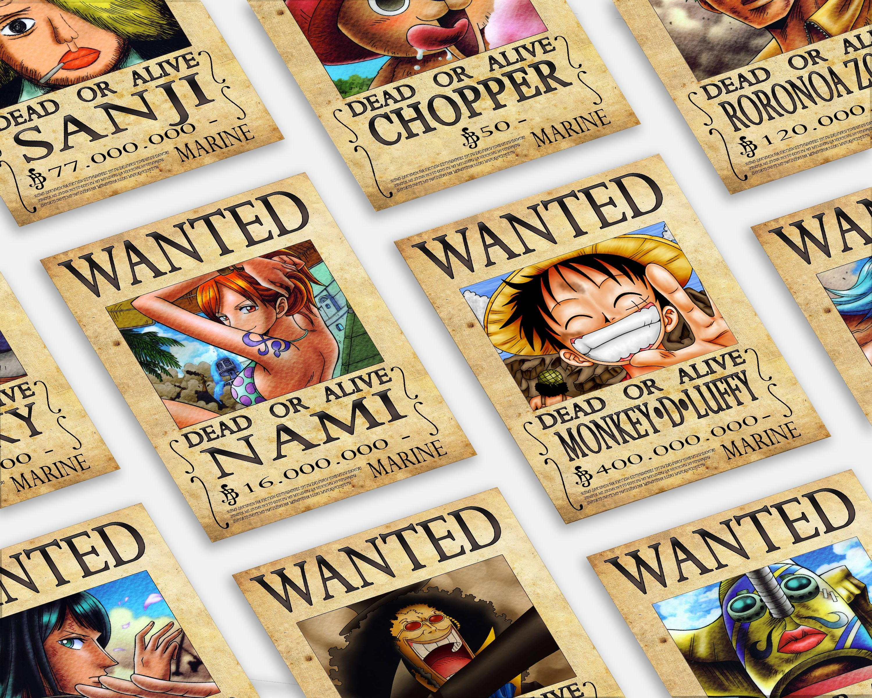One Piece Wanted Poster Set Skin Sticker Vinyl Bundle Anime Town Creations