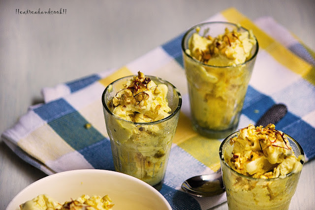 how to make no churn homemade Saffron and Pistachio Ice Cream recipe and preparation 