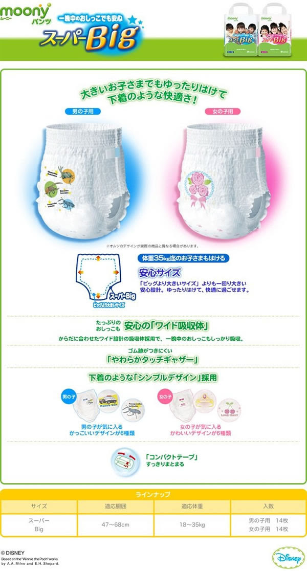 子供用おむつ ムーニーパンツ スーパービッグ 女の子用 14枚 1500円 ケース販売 6個入 ペアレントケースドットコム