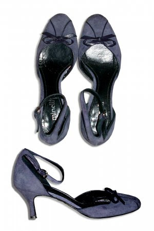 Minelli Dark Purple Suede Pump Sandal Shoe with Bow and Ankle Strap ...