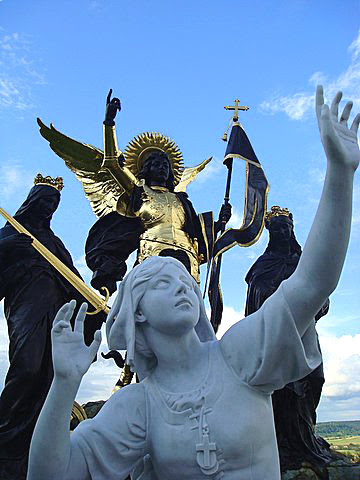 Saint statue outside Basilica of Joan of Arc near Domremy - Photo by Chris Snidow of PilgrimWitnesses.com