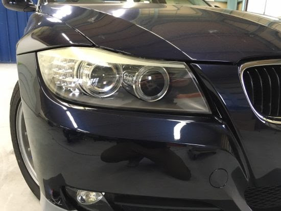 Bmw 3i ヘッドライト黄ばみ クリア剥がれ補修 専用クリア塗装 ヘッドライト黄ばみ110番