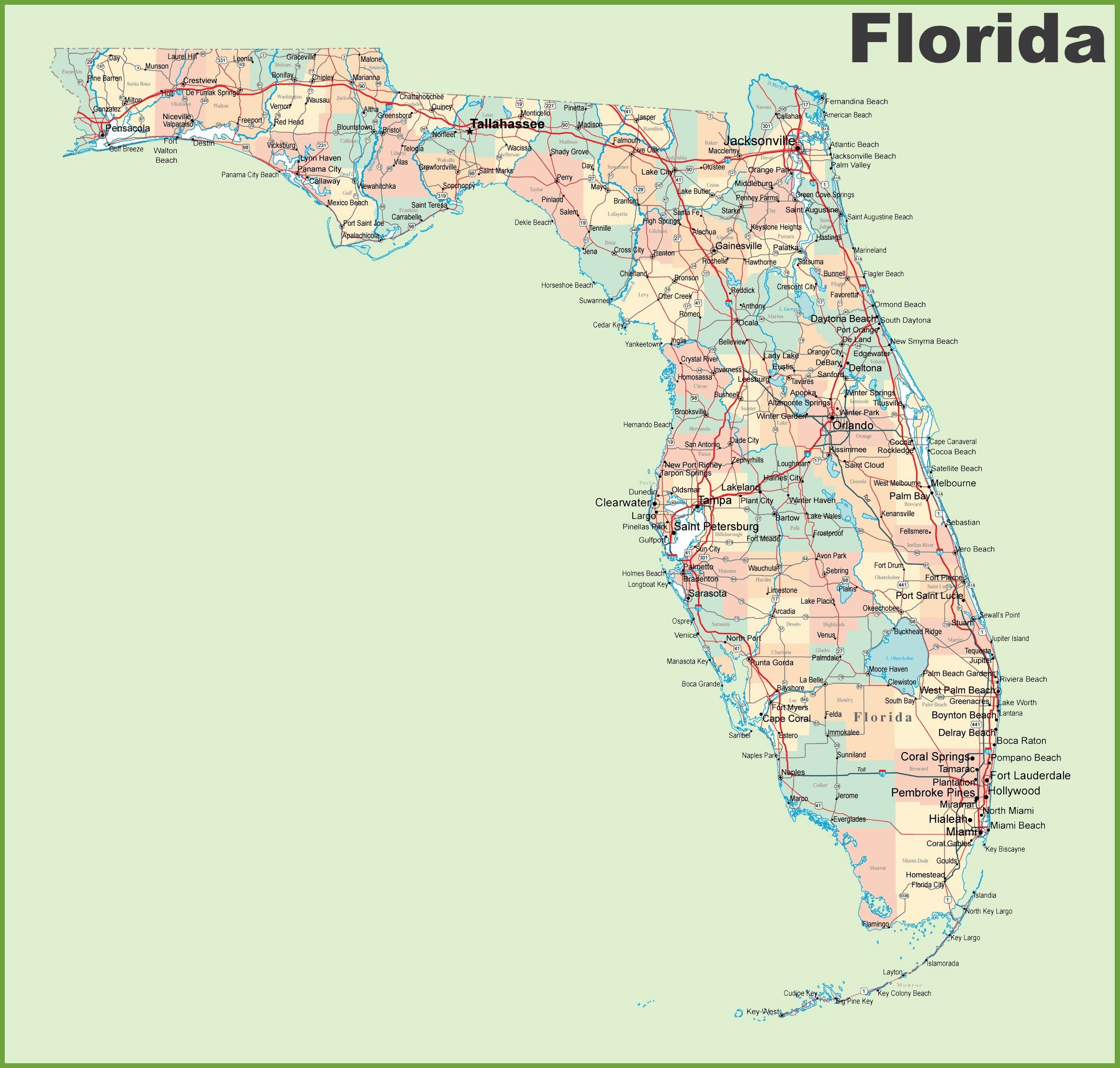 Printable Map Of Florida Cities Large Florida Maps for Free Download and Print | High Resolution 
