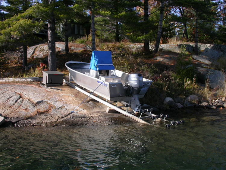 pond floating dock with trolling motor cutout. floating