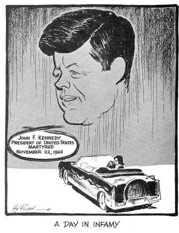President John F. Kennedy is memorialized in this 1963 cartoon by Times Union Cartoonist Hy Rosen. Rosen died Feb. 25, 2011 at his home in Loudonville, NY. His cartoonist career at the Times Union spanned five decades. / AL