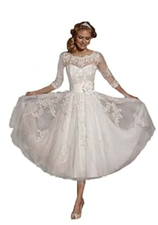 Lace Short Tea Length Wedding  Dresses  for Bride  Formal 