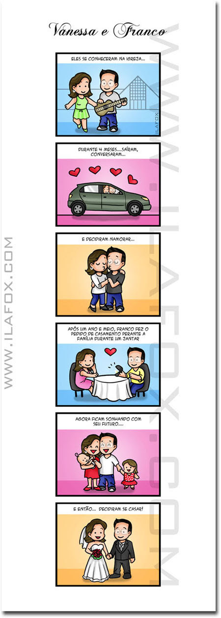 Convite em tirinhas, convite personalizado, convite com história, convite original, by ila fox