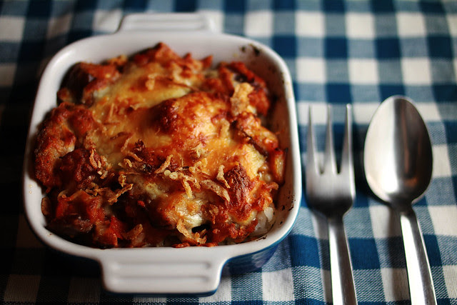 Baked Cheesy & Spicy Eggplant Sambal with Rice