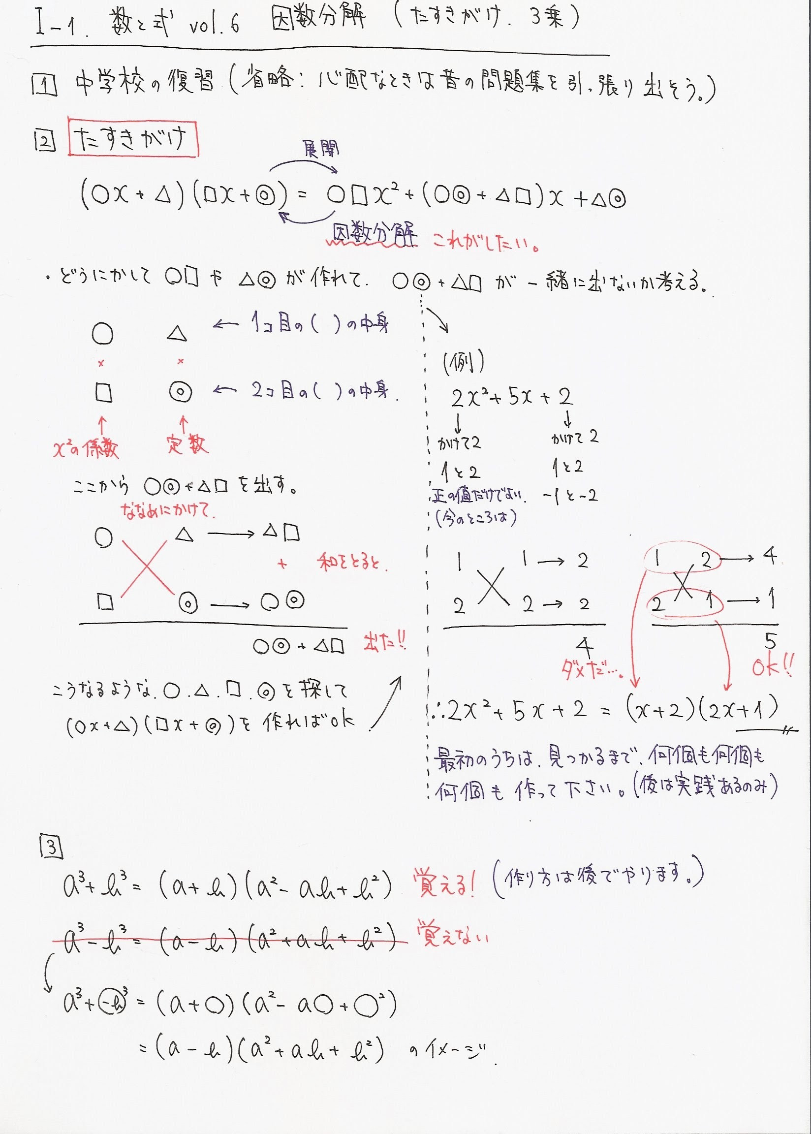 1 数と式vol 6因数分解 たすきがけ 3乗 毎日こつこつ数学 A