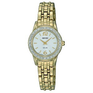Seiko Solar Ladies' Crystal Set Gold Plated Bracelet Watch - Product ...