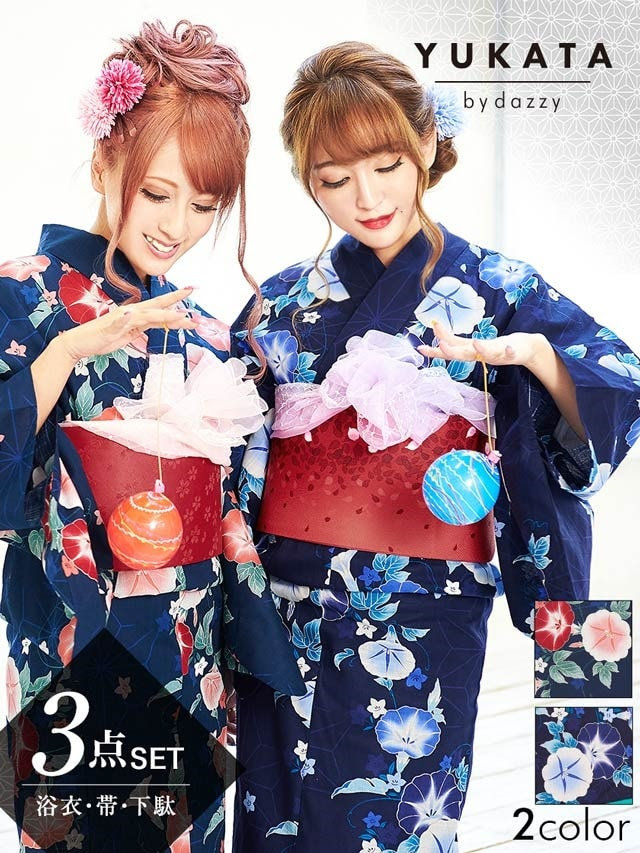 朝顔柄浴衣3点セット 18年新作 Yukata By Dazzy の通販はdazzystore デイジーストア Wc