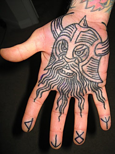 Hand (Palm) Tattoo of Viking / Runes, 1 hour later by HeadOvMetal.