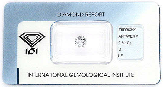 Foto 1, DER BESTE DIAMANT 0,61ct BRILLANT IGI LUPENREIN RIVER D, D5157