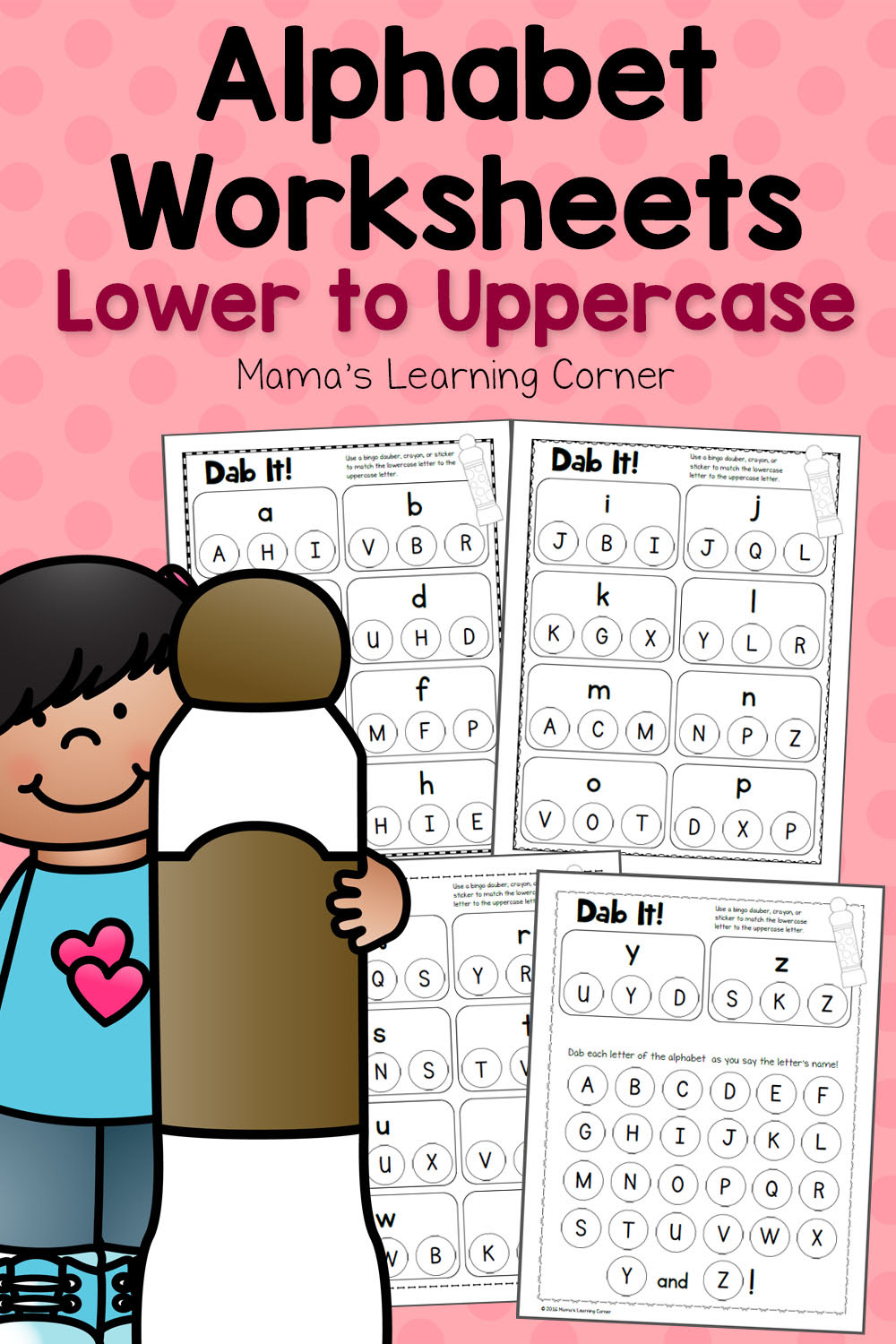 Dab It! Alphabet Worksheets - Match Lower and Uppercase Letters - Mamas ...
