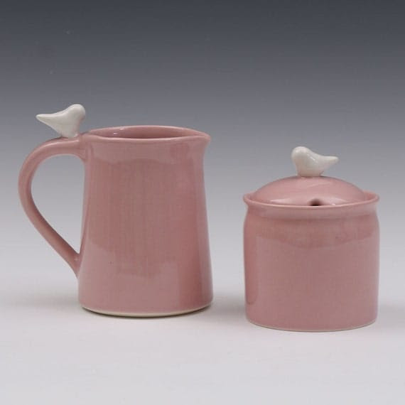 Bird Sugar Bowl and Creamer Ceramic Set For Entertaining, Hostess, Kitchen, Dining